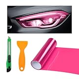 povtii Tint Vinyl Film Sticker Sheet Roll for Car Headlight, 12×48 Inch Auto Taillight Vinyl Wrap Film, Self Adhesive Fog Light Vinyl Film with Squeeze & Cutter, Car Accessories (Pink)