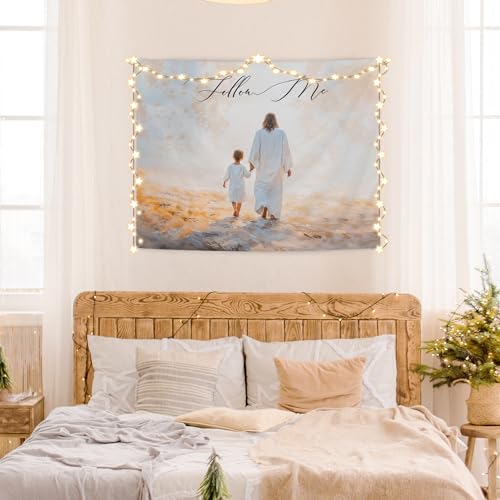 AQYIP Jesus with Kid Christian Tapestry, Follow Me Bible Verse Tapestry Decorative, Christian Religious Jesus Wall Tapestries Blanket Decor for Home Office Church Prayer Room, 50x60 Inch
