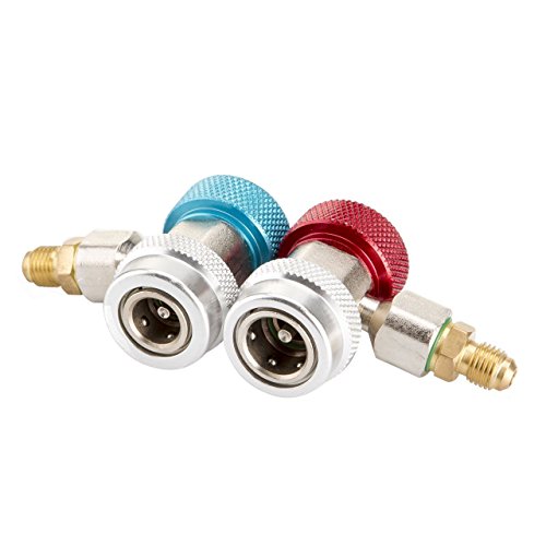 Adjustable A/C R134A Adapter, Auto Air Conditioning R134A Quick Coupler Fittings Freon Conversion kit Quick Connector High Low Air Conditioning Manifold Gauge Hose Freon, 1/4" SAE HVAC (Update)