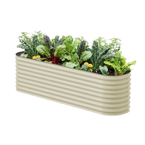 Image of Vego garden 26 inch Extra Tall Raised Garden Bed Kits, 9 in 1 Modular Raised Planter Box for Vegetables Flowers Fruits Oval Metal Raised Garden Pearl White