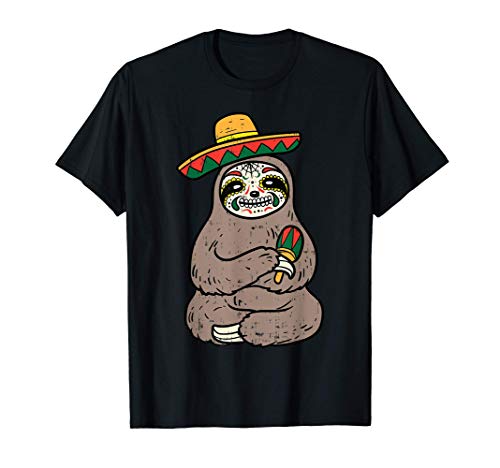 Sugar Skull Sloth Sombrero Cinco De Mayo Day Of Dead T-Shirt