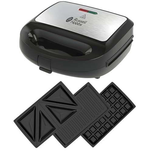 Russell Hobbs 3-in-1 Sandwich Maker 750W Removable Plates for Sandwich Waffle & Panini Non-Stick Black SWM101