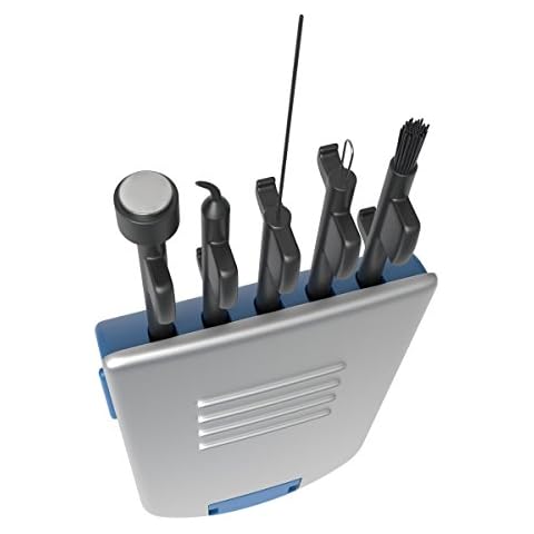 EZY DOSE Hearing Aid Cleaning Kit 5in1 Cleaning Battery Replacement Tools Includes 5 Small Instruments Travel Case, Silver Cover