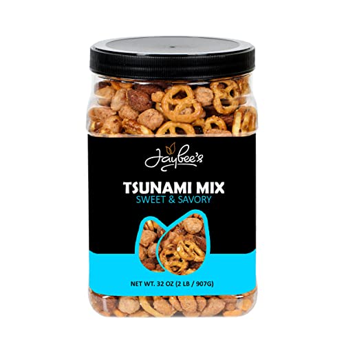 Sweet and Savory Tsunami Bar Mixed Nuts | 32 oz Reusable Container | Spicy, Sweet & Salty, Toffee, Honey Roasted Variety Snack Mix with Peanuts, Smoked Almonds, Pretzels | Pub Mix , Beer Snacks, Trail Mix