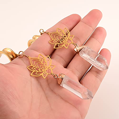 Vankula Golden Lotus Natural Stone Pendant Hypoallergenic Stainless Steel 0G 2G Plugs Ear Gauges Tunnels Piercing Expander Stretchers Fashion Body Jewelry #TOP6