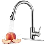 SHACO Kitchen Faucets, Kitchen Sink Faucet with Pull Down Sprayer, Brushed Nickel Stainless Steel Single Handle Pull Out Faucet for Kitchen...