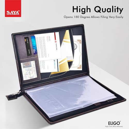 Image of Stylish Saya Multipurpose Leatherette Professional File Folder for Certificates - Handcrafted Leather Document Holder | Executive Portfolio for Legal Size Documents with 20 Leaves (Brown)