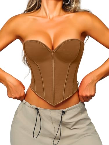 Image of ChiaoLezhee Heart Corset Top For Women, Sexy Concert Outfits Going Out, Strapless Crop Top, Overbust Bustier
