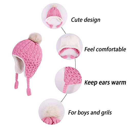 Image of Toddler Infant Winter Hat with Earflap Knit Warm Beanie Fleece Lined Hat for Baby Boys Girls