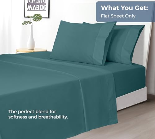 Image of Royale Linens 100% Organic Cotton Full Flat Sheet Only - Super Soft - Percale Top Sheets - Full Flat Sheet Sold Separately - Breathable, Cool & Crisp Sheets Only (81 inch x 96 inch, Teal)