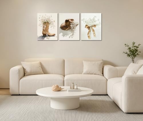 Image of Frimeeme 3 Piece Floral Cowgirl Footwear Wall Art,12x16 Inch,Unframed