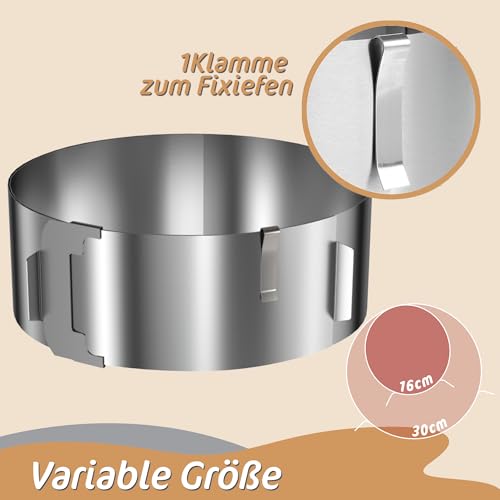 Foto von 4smile Tortenring verstellbar hoch 7,5 cm - Edelstahl Backring verstellbar 16-30 cm - Formstabile Tortenform mit Arretierung zum Backen und für die Torten-Zubereitung