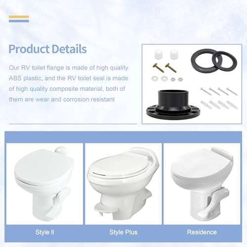 Image of 385345892 RV Toilet Seal Kit 3 Inch Socket Flange Kit Compatible with Do-Metic 300 310 320 Replacement for 385345892 34120 12524 Sealand 510 511H 2010 2011 Combo Kit Durable RV Toilet Accessory