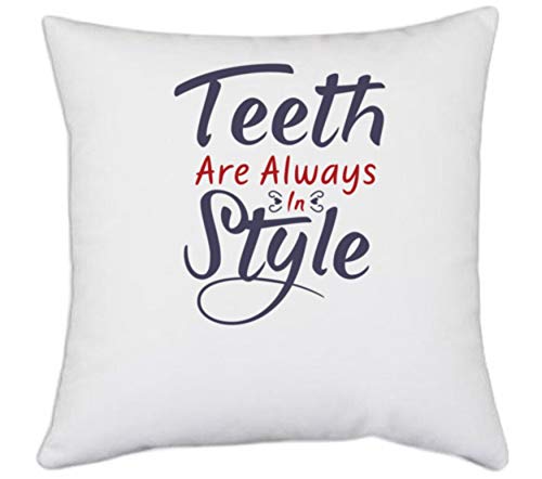 UDNAG White Polyester 'Teeth are Always in Style | Dr. Seuss' Pillow Cover [16 Inch X 16 Inch]