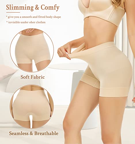 Woweny Seamless Shaping Boyshorts Panties For Women Tummy Control Shapewear Slip Shorts Under Dresses Thigh Slimmers(Beige, Large) #TOP3