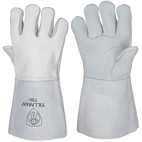 Image of Tillman X-Large 14" Pearl Gray Premium Elkskin CottonFoam Lined Stick Welders Gloves with Welted Fingers and Kevlar Thread Locking Stitch (750XL)