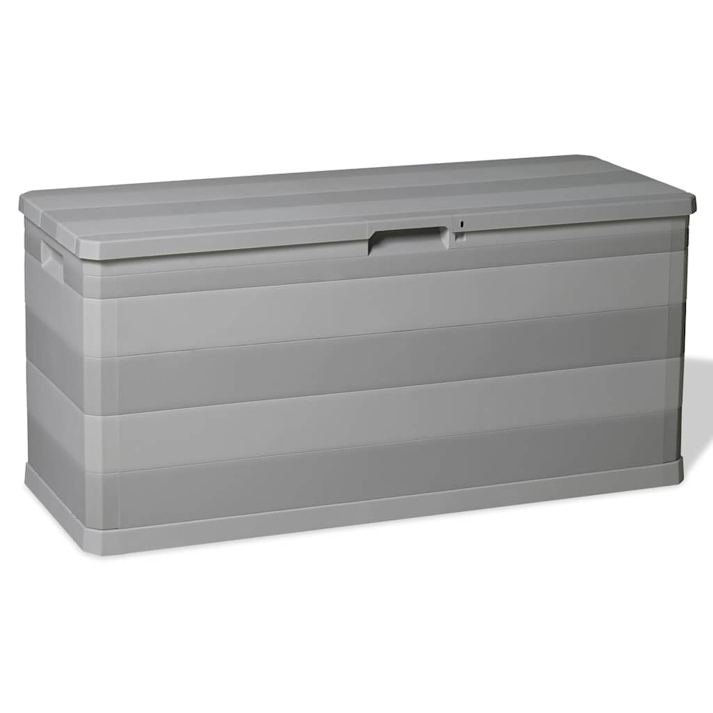 Caja de jardín gris 117 × 45 × 56 cm, resistente a la intemperie con 280 L de espacio de almacenamiento, baúl de plástico con cerradura para balcón, terraza y exterior, caja de cojines robusta