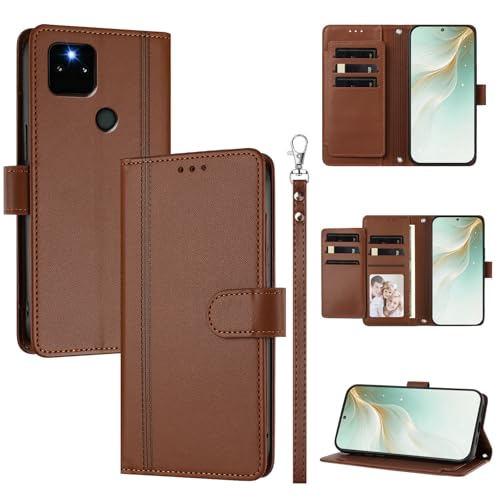 Kukoufey Compatible with Google Pixel 5a Case,PU Leather Flip Cover Wallet Protector Compatible with Google Pixel 5a Phone Protective Case Brown