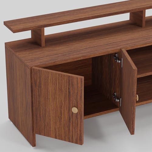 Image of TV Unit for Living Room | TV Stand Table | Wooden TV Cabinet | TV Table Furniture for Home & Living Room | Assembly-DIY | Color-Cherry Pine