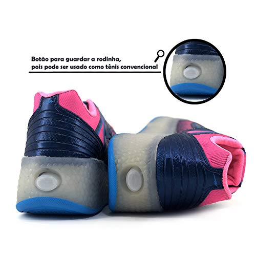 Tênis Infantil Feminino de Led Com Duas Rodinhas - AS145 Cor:Rosa Pink-Azul bb;Tamanho:37