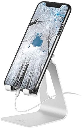 Phone Stand for Desk, Single Adjustable Cell Phone Holder, Portable Mobile Phone Cradle Dock for iPhone 15, 14, 13, 12 Pro Max, Samsung, Huawei, and All Smartphones. (Silver)