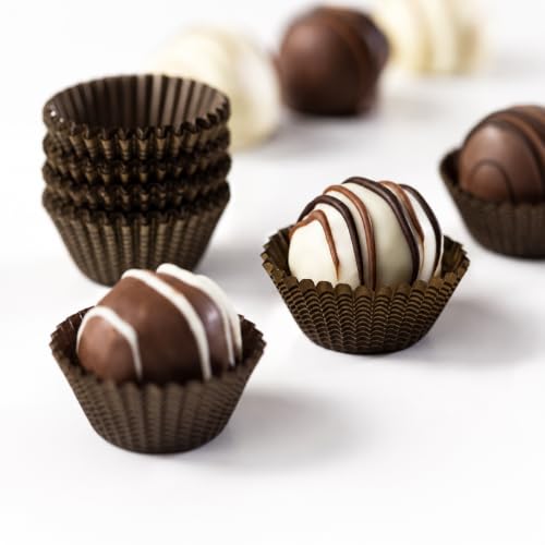 Glassine Chocolate Paper Candy Cups No.4-1''x3/4'' - Brown with Gold Stripes - 200pcs