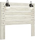 Signature Design by Ashley Cambeck Farmhouse Panel Headboard ONLY with USB Charging Stations, Queen, Whitewash