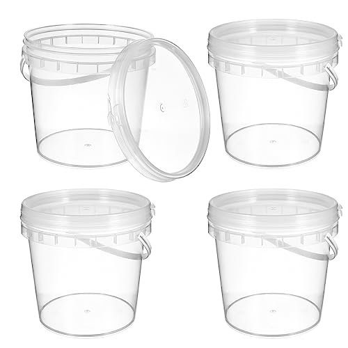 GANAZONO 2L Clear Plastic Ice Bucket with Lid and Handle Reusable Food Storage Container for Ice Cold Drinks Jelly and Juice