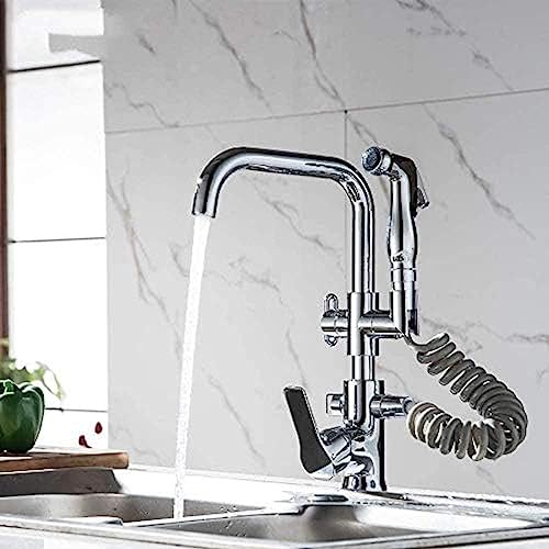 Mitigeur de cuisine extractible double bec avec douchette latérale évier rotatif