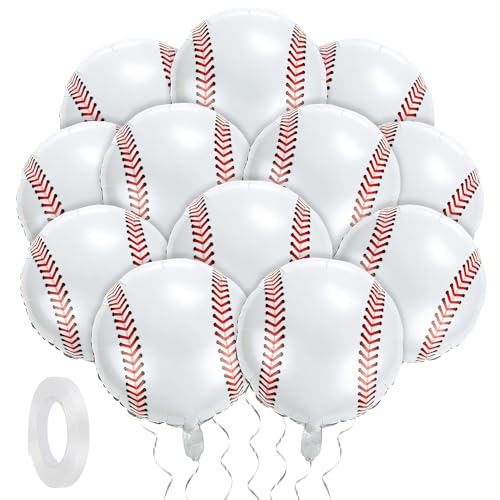 Fovths 12 Pieces Inflatable Baseball Balloons 18 Inches Baseballs Foil Balloons Themed Birthday Party Decorations for Sports Graduation Party Supplies Baseball