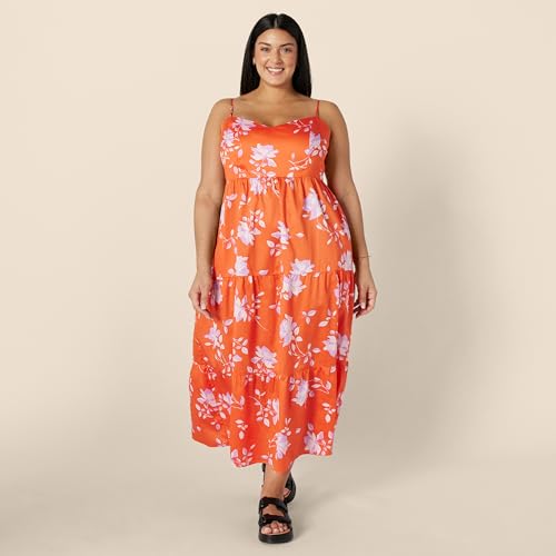 Image of Amazon Essentials Women's Fit and Flare Empire Waist Sweetheart Neck Cotton Sateen Tiered Maxi Dress