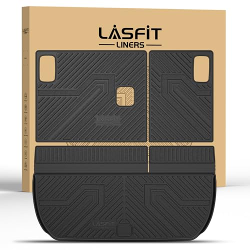 Image of LASFIT Trunk Mat with Backrest Mat for Chevrolet Chevy Traverse 2009-2017 | Buick Enclave 2008-2017, All Weather TPE Custom Fit Cargo Mat Trunk Liner with Backrest Mat, Black