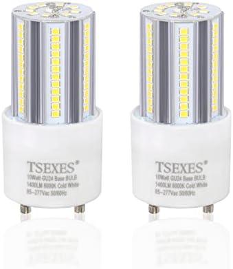 TSEXES Upgrade Gu24 Light Bulbs,10W (100W Equivalent), 6000K Cool White, Replacement 2 Prong T2 Spiral CFL Bulb/Compact Fluorescent,2 Pack