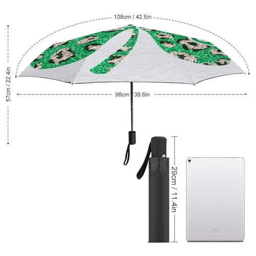 Parapluie pliant 3 volets imprimé léopard vert et trèfle compact - 2