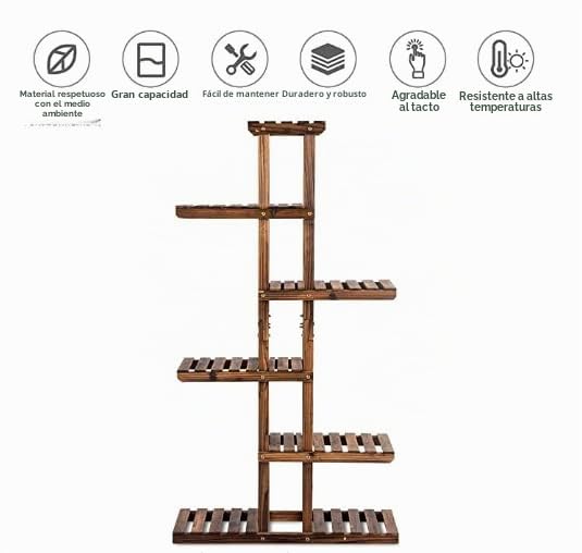 GOPLUS Estanteria Madera para Plantas, Desmontable Soporte para Flores Interior, Estante Decorativa de Macetas, Madera Maciza, 6 Capas, 75 x 25 x 140,5 cm