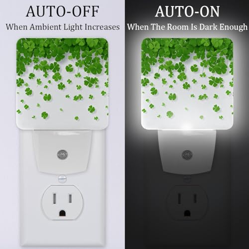 Image of NEWzone Green Clover Shamrocks Night Light [2 Pack], Plug in Wall Led Night Lights Decor for Boys Girls Room, Dusk to Dawn Sensor Wall Lamp for Stairway /Bedroom /Kitchen /Nursery Room