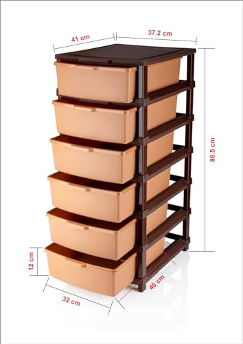 Image of HUMOR Plastic Modular Drawer Organizer Plastic Drawer Storage Chest Of Drawers Rack Drawer Organizer Storage Box, Large Stomo Racks For Multipurpose Anti-slip Shoes Organizers | Brown | 6 Layer (5-XL)