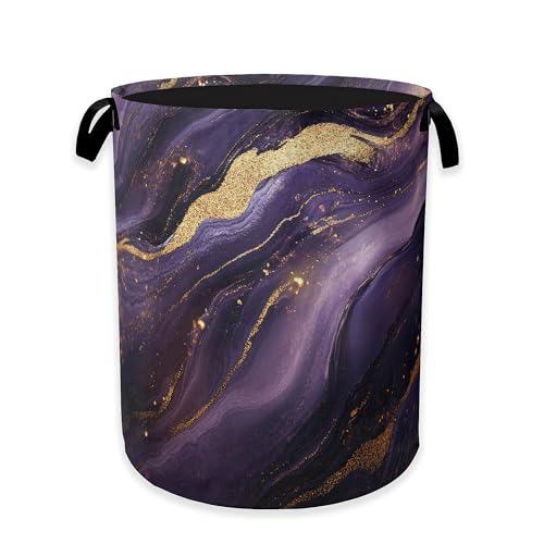 Image of Purple Gold Marble Laundry Hamper,Modern Abstract Collapsible Laundry Baskets,Waterproof Oxford Cloth Laundry Room Organization for Bedroom,Bathroom,Nursery,16x20 Inch