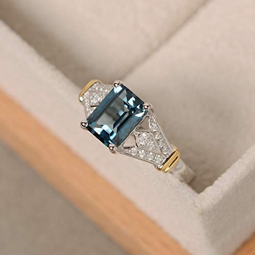 Fashion Ring Elegant Women 925 Sterling Silver Vintage Ring Women Aquamarine Gemstone White Gold Filled Wedding Bridal Band Ring Anniversary Statement Eternity Ring for Women2