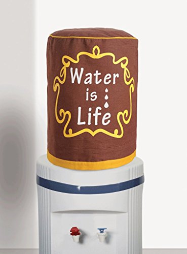 Image of Swayam 20 Litre Bottle Cover for Home & Office | Bottle Protector | Lace Closure at Bottom | Machine Washable | Environment Friendly | Digitally Printed | 44cm x 42cm x 32cm - Brown & Yellow
