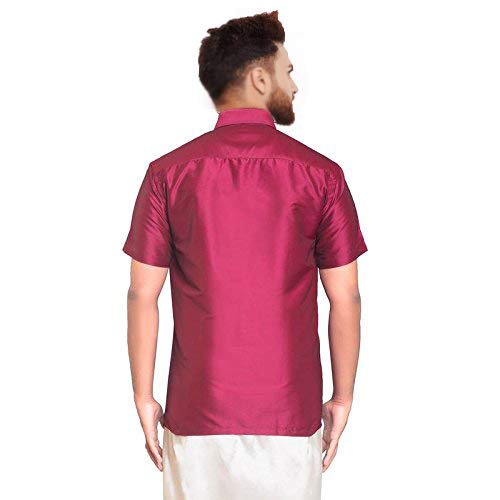 Image of SJS-Men's Half Sleeve Solid Art Silk Shirt