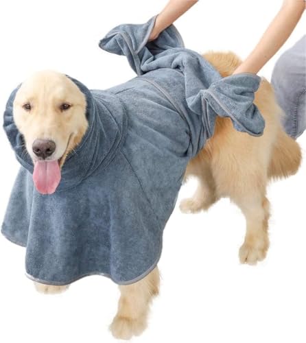 Fiegcit ペット用バスローブ 犬用バスタオル 速乾ペットローブ 超吸水 お風呂上がり 犬用ガウン 吸収速乾タオル バスポンチョ 体拭き マイクロファイバー 柔らかくあったか 防寒 (M)