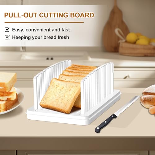Image of Kiss Core Upgrade Pull Out Bread Slicer for Homemade Bread | Foldable Bread Slicing Guide Removable Cutting Board Slice Evenly Bread cutter slicer Suitable for Bread Making Supplies