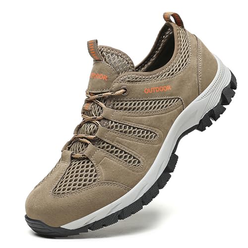 Men's Suede Lace Up Mesh Hiking Shoes,Breathable Non-Slip Outdoor Casual Climbing Sneakers Lightweight Comfortable Trekking Trail Shoes