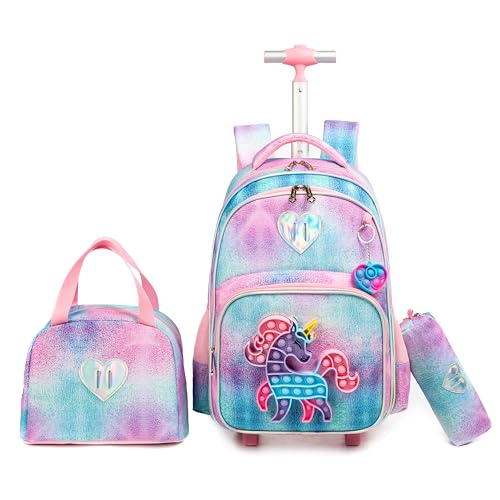 Mochilas de Rodinhas Infantis - Kit de 3 peças com mochila de rodinhas, lancheira e estojo, ideal para crianças e estudantes (Brinquedo colorido para inquietação unicórnio 3)