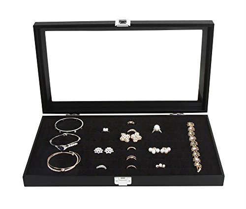 Jackcubedesign Jewelry Ring Display Organizer Storage Box Case Tray Holder With 72 Slot Ring Display(Black, Inside Black Velvet, 14.7 X 8.3 X 1.97 Inches)- :Mk248A #TOP3