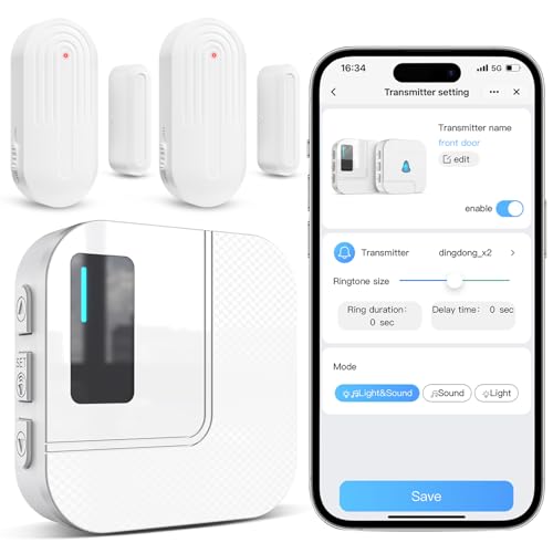 Door Chime,Sanjie WiFi Door Sensor Open Chime When Entering for Business/Home/Store/Office Alert Your Phone,Alarms for Kids Safety,500 FT Range,20 Ringtones,2 Sensors 1 Receiver