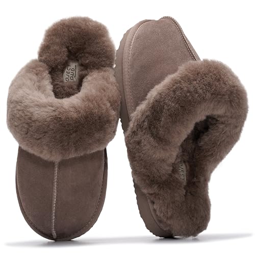 Image of Project Cloud Genuine Leather Slippers for Women with Genuine Fur Lining, Non-Slip Indoor /Outdoor Clog Mule Slippers, Memory Foam Insole