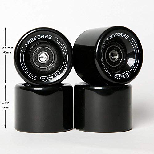 FREEDARE Skateboard Wheels 60mm 83a with Bearings and Spacers Cruiser Wheels (Black,Pack of 4)