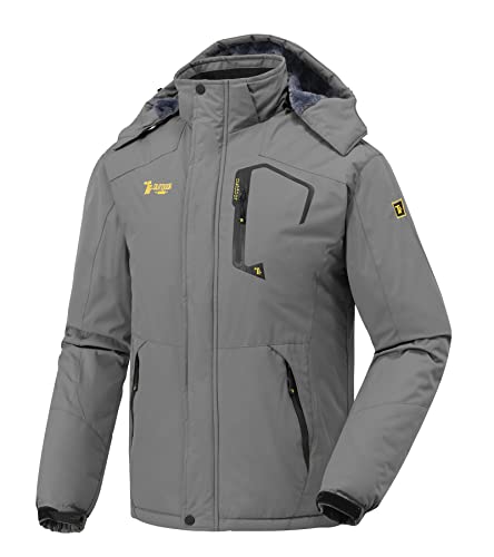donhobo Herren Skijacke Atmungsaktiv Warm Gefüttert Winterjacke mit Abnehmbarer Kapuze Snowboardjacke Wasserdicht Wanderjacke Outdoorjacke Grau XL